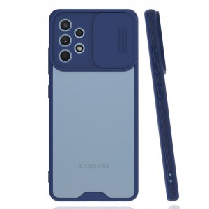 Nettech Samsung Galaxy A32 Uyumlu Platin Kamera Kızaklı Arka Koruma Kılıf (Lacivert) NT-85924