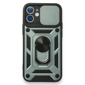 Nettech Apple iPhone 12 Uyumlu Kızaklı Panzer Seri Arka Koruma Kılıf (Yeşil) NT-85952