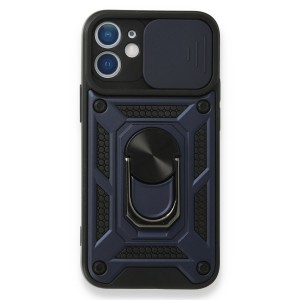 Nettech Apple iPhone 12 Uyumlu Kızaklı Panzer Seri Arka Koruma Kılıf (Lacivert) NT-85953