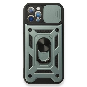 Nettech Apple iPhone 12 Pro Uyumlu Kızaklı Panzer Seri Arka Koruma Kılıf (Yeşil) NT-85942