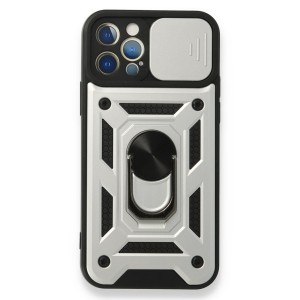 Nettech Apple iPhone 12 Pro Uyumlu Kızaklı Panzer Seri Arka Koruma Kılıf (Gri) NT-85945