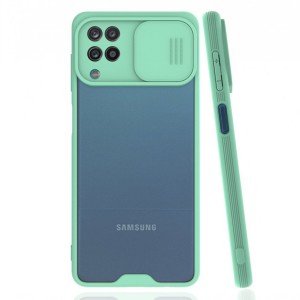 Nettech Samsung Galaxy A12 Uyumlu Platin Kamera Kızaklı Arka Koruma Kılıf (Su Yeşili) NT-86715