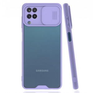 Nettech Samsung Galaxy A12 Uyumlu Platin Kamera Kızaklı Arka Koruma Kılıf (Lila) NT-86714