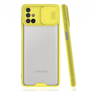 Nettech Samsung Galaxy M31S Uyumlu Platin Kamera Kızaklı Arka Koruma Kılıf (Sarı) NT-86707