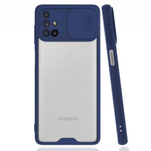 Nettech Samsung Galaxy M51 Uyumlu Platin Kamera Kızaklı Arka Koruma Kılıf (Lacivert) NT-86698