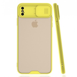 Nettech Apple iPhone XS Max Uyumlu Platin Kamera Kızaklı Arka Koruma Kılıf (Sarı) NT-86642