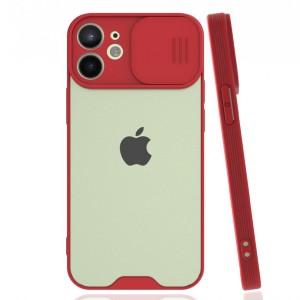 Nettech Apple iPhone 12 Mini Uyumlu Platin Kamera Kızaklı Arka Koruma Kılıf (Kırmızı) NT-86649