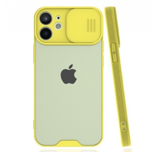 Nettech Apple iPhone 12 Mini Uyumlu Platin Kamera Kızaklı Arka Koruma Kılıf (Sarı) NT-86651