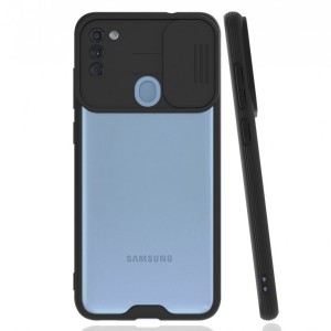 Nettech Samsung Galaxy A11 Uyumlu Platin Kamera Kızaklı Arka Koruma Kılıf (Siyah) NT-86660
