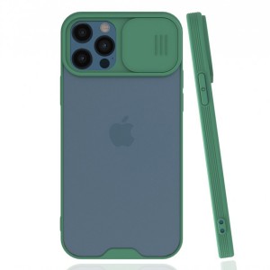 Nettech Apple iPhone 12 Pro Uyumlu Platin Kamera Kızaklı Arka Koruma Kılıf (Yeşil) NT-85913