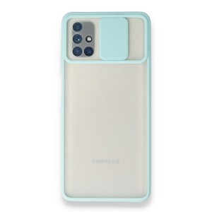 Nettech Samsung Galaxy M51 Uyumlu Buzlu Kızaklı Kamera Korumalı Arka Koruma Kılıf (Turkuaz) NT-89762
