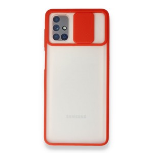 Nettech Samsung Galaxy M51 Uyumlu Buzlu Kızaklı Kamera Korumalı Arka Koruma Kılıf (Kırmızı) NT-89761
