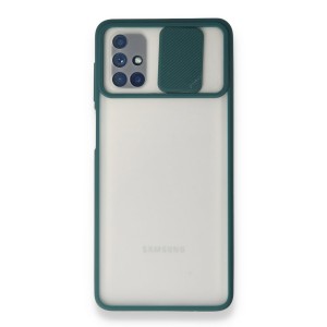 Nettech Samsung Galaxy M51 Uyumlu Buzlu Kızaklı Kamera Korumalı Arka Koruma Kılıf (Yeşil) NT-89760