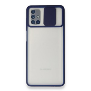 Nettech Samsung Galaxy M51 Uyumlu Buzlu Kızaklı Kamera Korumalı Arka Koruma Kılıf (Lacivert) NT-89759