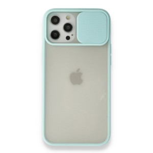Nettech Apple iPhone 12 Pro Max Uyumlu Buzlu Kızaklı Kamera Korumalı Arka Koruma Kılıf (Turkuaz) NT-89756