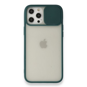 Nettech Apple iPhone 12 Pro Max Uyumlu Buzlu Kızaklı Kamera Korumalı Arka Koruma Kılıf (Yeşil) NT-89754