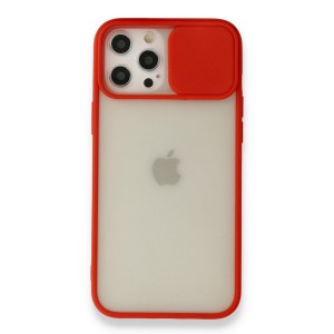 Nettech Apple iPhone 12 Pro Max Uyumlu Buzlu Kızaklı Kamera Korumalı Arka Koruma Kılıf (Kırmızı) NT-89753