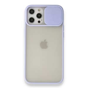 Nettech Apple iPhone 12 Pro Max Uyumlu Buzlu Kızaklı Kamera Korumalı Arka Koruma Kılıf (Lila) NT-89752