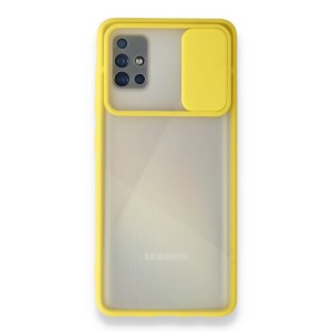 Nettech Samsung Galaxy A51 Uyumlu Buzlu Kızaklı Kamera Korumalı Arka Koruma Kılıf (Sarı) NT-89872
