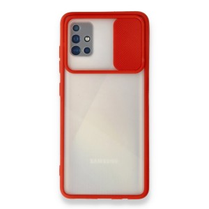 Nettech Samsung Galaxy A71 Uyumlu Buzlu Kızaklı Kamera Korumalı Arka Koruma Kılıf (Kırmızı) NT-89860