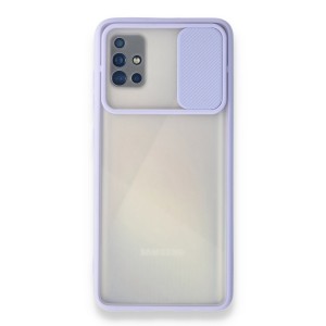 Nettech Samsung Galaxy A71 Uyumlu Buzlu Kızaklı Kamera Korumalı Arka Koruma Kılıf (Lila) NT-89866