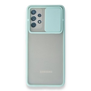 Nettech Samsung Galaxy A72 Uyumlu Buzlu Kızaklı Kamera Korumalı Arka Koruma Kılıf (Turkuaz) NT-89849