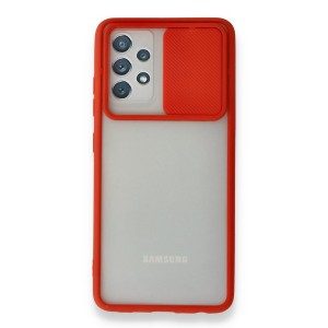 Nettech Samsung Galaxy A32 Uyumlu Buzlu Kızaklı Kamera Korumalı Arka Koruma Kılıf (Kırmızı) NT-89836