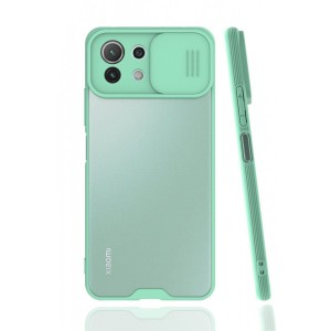 Nettech Xiaomi Mi 11 Lite Uyumlu Platin Kamera Kızaklı Arka Koruma Kılıf (Su Yeşili) NT-86858