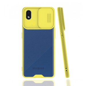 Nettech Samsung Galaxy A01 Core Uyumlu Platin Kamera Kızaklı Arka Koruma Kılıf (Sarı) NT-86768