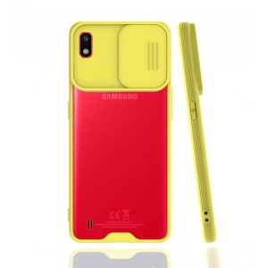 Nettech Samsung Galaxy A10 Uyumlu Platin Kamera Kızaklı Arka Koruma Kılıf (Sarı) NT-86750