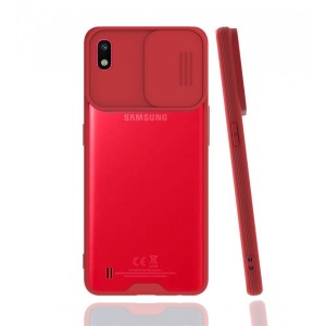 Nettech Samsung Galaxy A10 Uyumlu Platin Kamera Kızaklı Arka Koruma Kılıf (Kırmızı) NT-86748