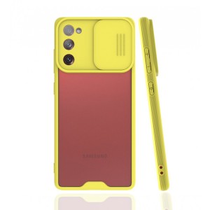Nettech Samsung Galaxy S21 FE Uyumlu Platin Kamera Kızaklı Arka Koruma Kılıf (Sarı) NT-86738