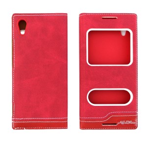 Nettech Sony Xperia Xa1 Uyumlu Pencereli Kapaklı Kılıf (Kırmızı) VR-1885