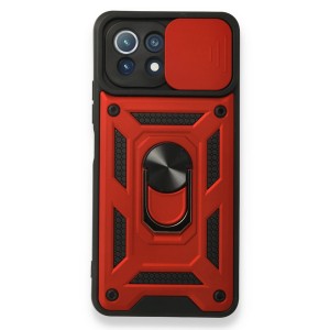 Nettech Xiaomi Mi 11 Lite Uyumlu Kızaklı Panzer Seri Arka Koruma Kılıf (Kırmızı) NT-86256