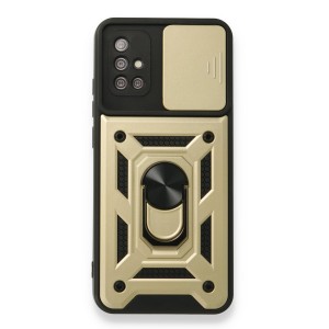 Nettech Samsung Galaxy M51 Uyumlu Kızaklı Panzer Seri Arka Koruma Kılıf (Gold) NT-86198