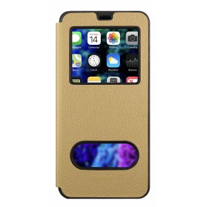 Nettech Xiaomi Poco M3 Uyumlu Pencereli Kapaklı Kılıf (Gold) NT-89265