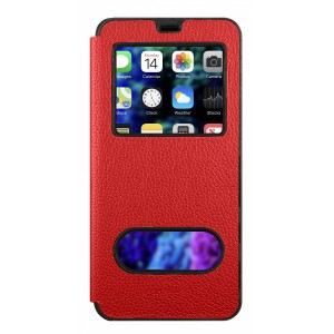 Nettech Samsung Galaxy G570 J5 Prime Uyumlu Pencereli Kapaklı Kılıf (Kırmızı) VR-1127