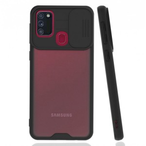 Nettech Samsung Galaxy M21 Uyumlu Platin Kamera Kızaklı Arka Koruma Kılıf (Siyah) NT-86690