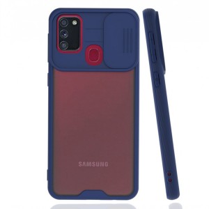 Nettech Samsung Galaxy M21 Uyumlu Platin Kamera Kızaklı Arka Koruma Kılıf (Lacivert) NT-86692