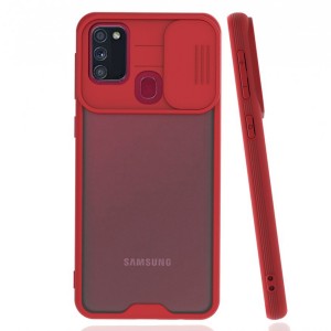 Nettech Samsung Galaxy M21 Uyumlu Platin Kamera Kızaklı Arka Koruma Kılıf (Kırmızı) NT-86691