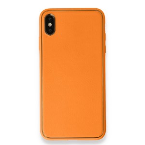 Nettech Apple iPhone XS Max Uyumlu Coco Leather Seri Arka Koruma Kılıf (Turuncu) NT-90434