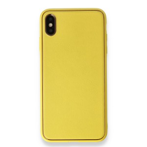 Nettech Apple iPhone X Uyumlu Coco Leather Seri Arka Koruma Kılıf (Sarı) NT-90412
