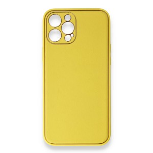 Nettech Apple iPhone 13 Pro Max Uyumlu Coco Leather Seri Arka Koruma Kılıf (Sarı) NT-90473