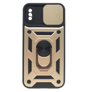 Nettech Apple iPhone X Uyumlu Kızaklı Panzer Seri Arka Koruma Kılıf (Gold) NT-86167