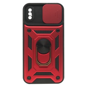 Nettech Apple iPhone X Uyumlu Kızaklı Panzer Seri Arka Koruma Kılıf (Kırmızı) NT-86165
