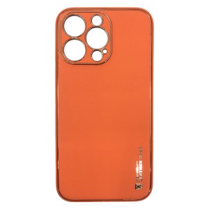 Nettech Apple iPhone 13 Pro Max Uyumlu Coco Leather Seri Arka Koruma Kılıf (Turuncu) NT-90474