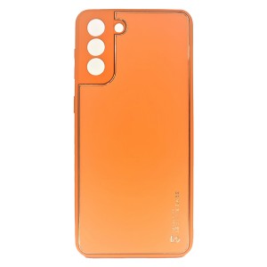 Nettech Samsung Galaxy S21 Plus Uyumlu Coco Leather Seri Arka Koruma Kılıf (Turuncu) NT-87829