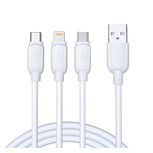 Rock RCB0788 G12 3in1 3A Plastik 120 Cm USB To Micro + Lightning + Type-C Şarj ve Data Kablosu (Beyaz) NT-92930