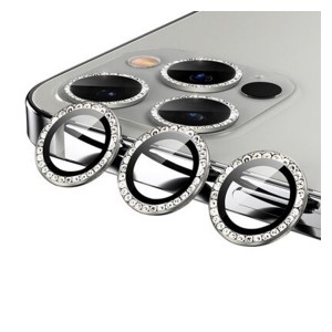 Nettech Apple iPhone 12 Pro Uyumlu Diamond Taşlı Model Kamera Cam Koruyucu (Gri) NT-94619