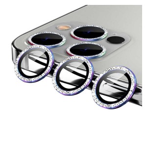 Nettech Apple iPhone 12 Pro Max Uyumlu Diamond Taşlı Model Kamera Cam Koruyucu (Mor) NT-94609